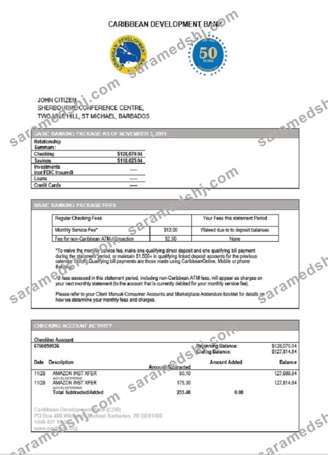Barbados Caribbean Development Bank statement
